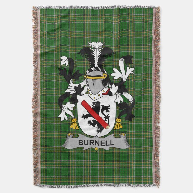  Irish Burnell Coat of Arms Family Crest Ireland Throw Blanket (Front Vertical)
