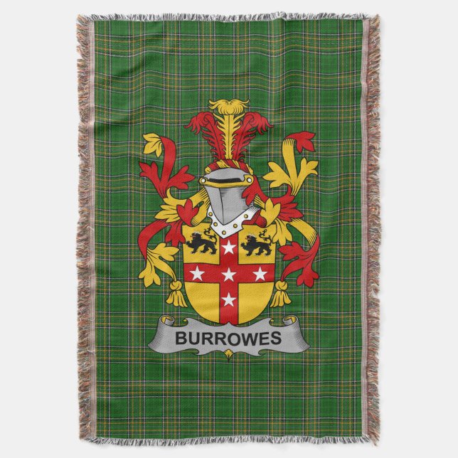  Irish Burrowes Coat of Arms Family Crest Ireland Throw Blanket (Front Vertical)