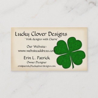 Irish Business Card :: Green Fabric Clover Design