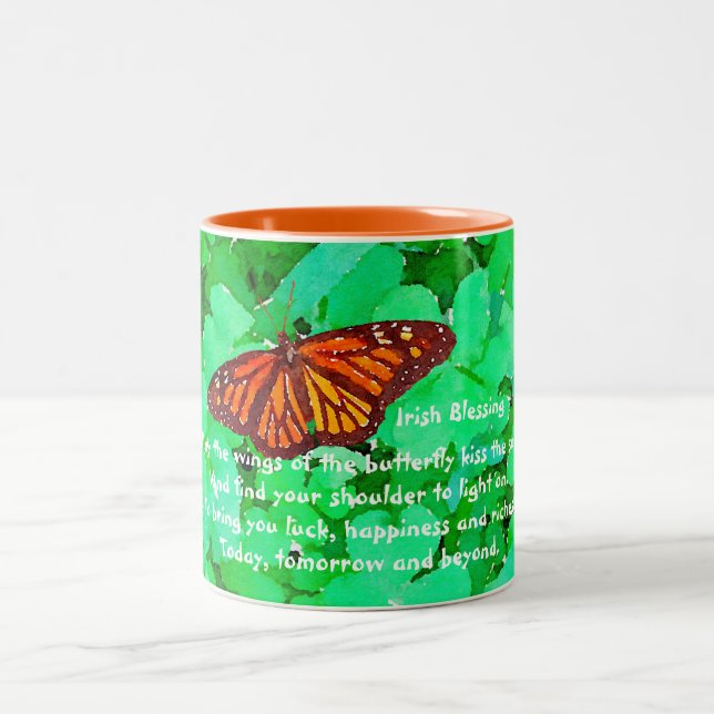 Irish Butterfly Blessing Two-Tone Coffee Mug (Center)
