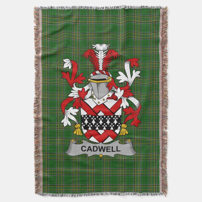  Irish Cadwell or Caddell Coat of Arms Family Cres Throw Blanket (Front Vertical)