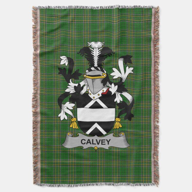  Irish Calvey or McElwee Coat of Arms Family Crest Throw Blanket (Front Vertical)