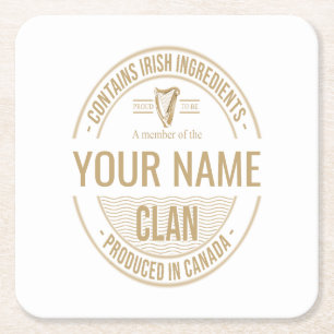 Irish Canadian Custom Family Clan Name Square Paper Coaster