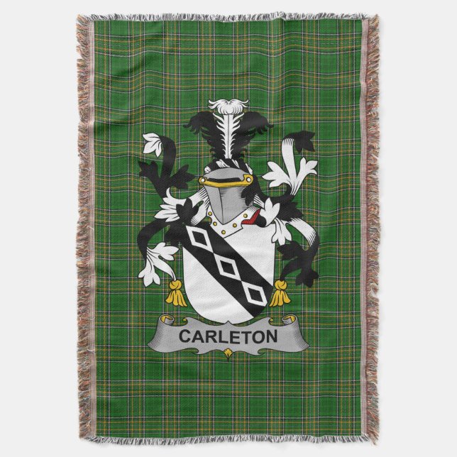  Irish Carleton Coat of Arms Family Crest Ireland Throw Blanket (Front Vertical)