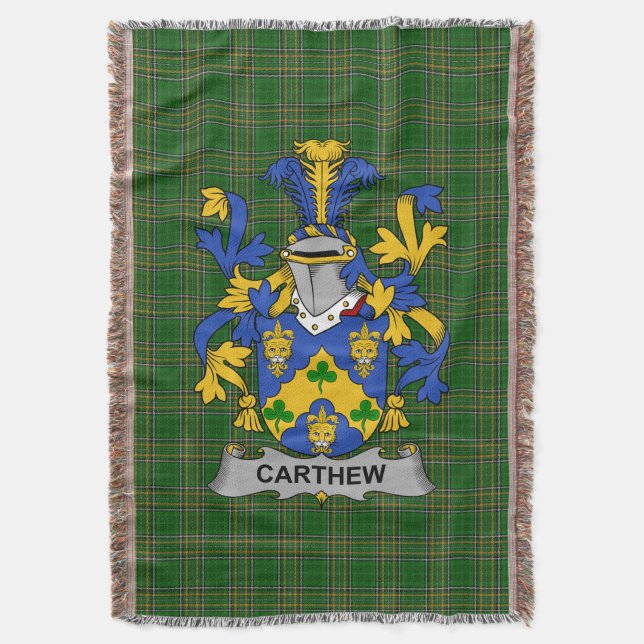  Irish Carthew Coat of Arms Family Crest Ireland Throw Blanket (Front Vertical)