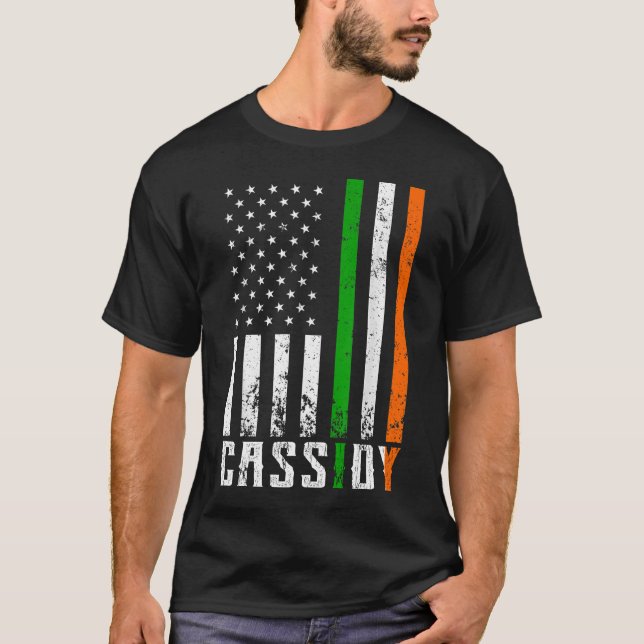 Irish CASSIDY Family American Flag Ireland Flag T-Shirt (Front)