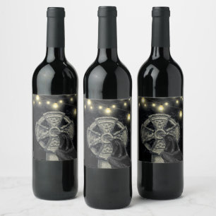 Irish Celtic Cross and Crow The Morrigan Wine Label