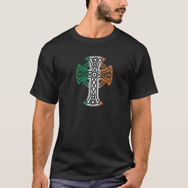Irish Celtic Cross Christ Celtic Knot Ireland Flag T-Shirt (Front)