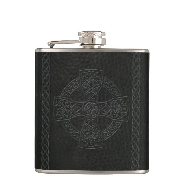 Irish Celtic Cross Faux Leather Hip Flask (Front)