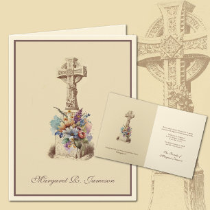 Irish Celtic Cross Floral Condolence Thank You Card