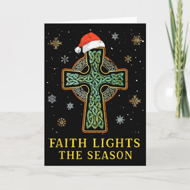Irish Celtic Cross Knot Christian Faith Santa Hat  Card (Front)