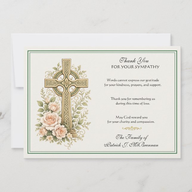 Irish Celtic Cross Memorial Scripture Thank You Card (Front)
