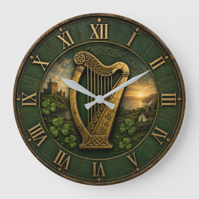 Irish Celtic Harp Large Clock (Front)
