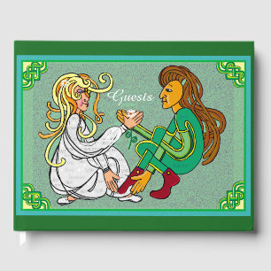 Irish celtic lovers green knotwork art guest book