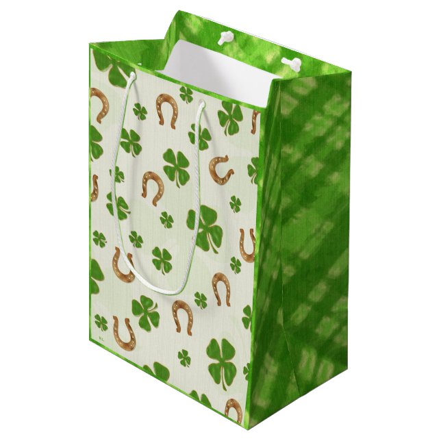 Irish Charm Whimsical MEDIUM St Patrick's Day Medium Gift Bag (Front Angled)