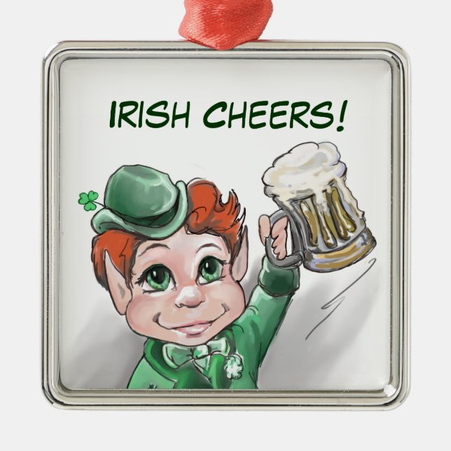 Irish Cheers! Portrait Premium Square Ornament (Front)
