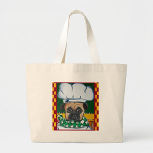 Irish Chef Pug Large Tote Bag
