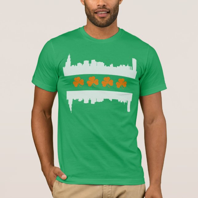 Irish Chicago Skyline Flag St Patrick's Day T-Shirt (Front)