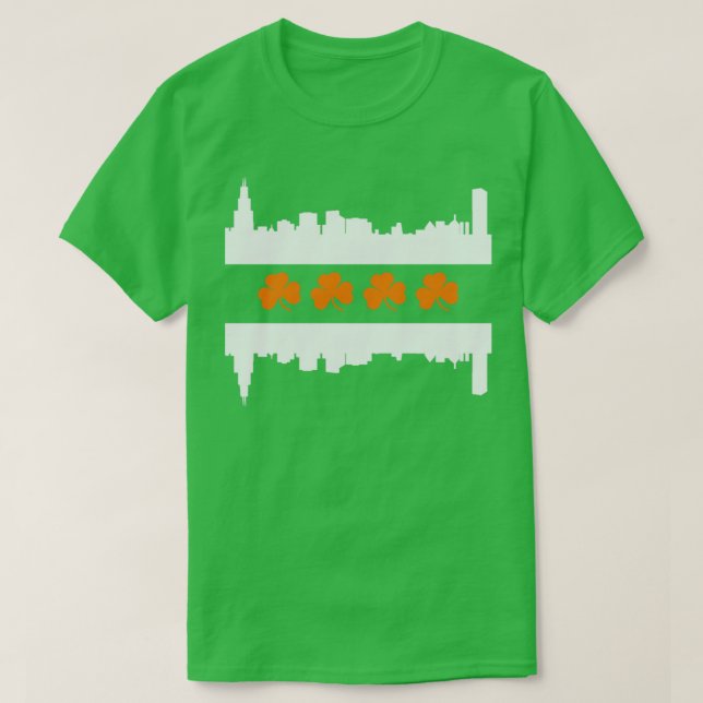 Irish Chicago Skyline Flag T-Shirt (Design Front)