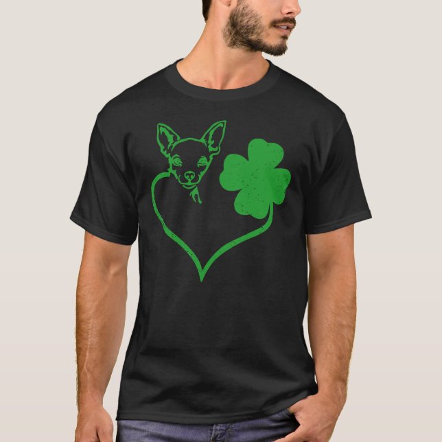 Irish Chihuahua Face Shamrock St Patricks Day Dog  T-Shirt (Front)