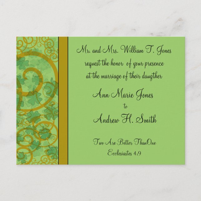 Irish Christian Wedding Invitation Blue Green Postcard (Front)