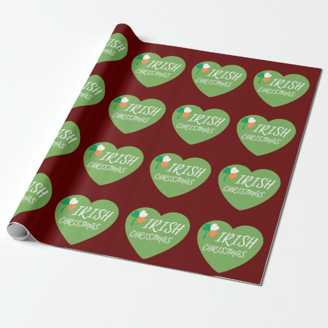 Irish Christmas Heart Wrapping Paper (Unrolled)