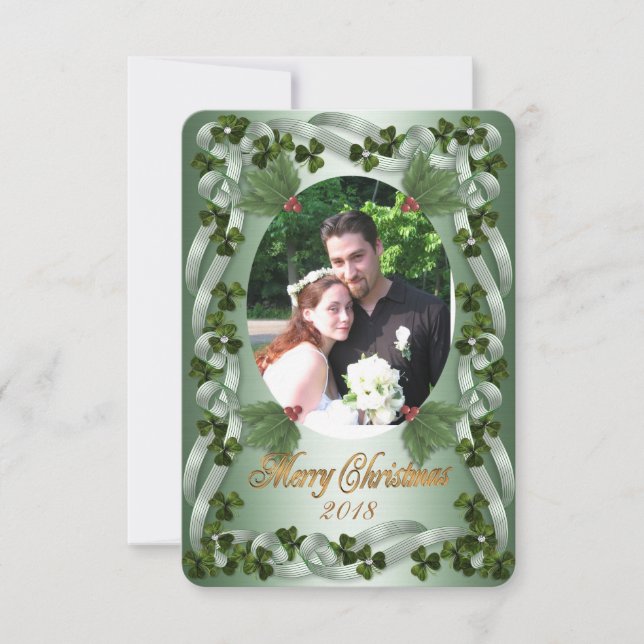 Irish Christmas photo card shamrocks (Front)