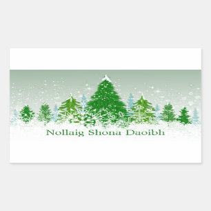 Irish Christmas, snowy green fir trees Rectangular Sticker