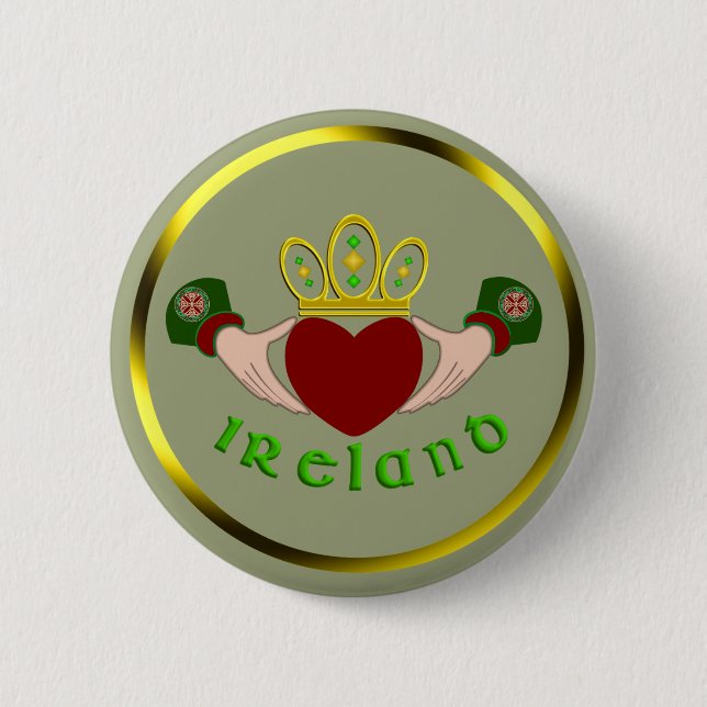 Irish Claddagh 6 Cm Round Badge (Front)