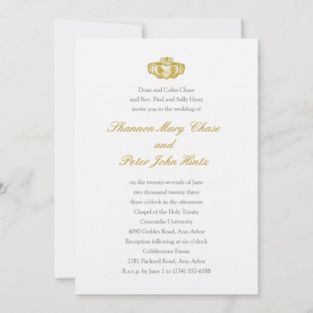 Irish Claddagh Ring Invitation Gold (Front)