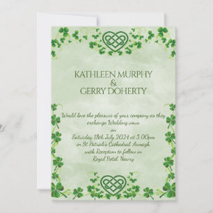 Irish Claddagh Ring Shamrocks & Celtic Love Knot Invitation