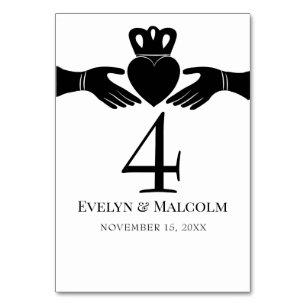 Irish Claddagh Ring Simple Black and White Wedding Table Number