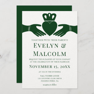 Irish Claddagh Ring Simple Graphic Green Wedding Invitation