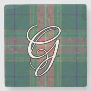 Irish Clan Gallagher Tartan Custom Monogram Stone Coaster