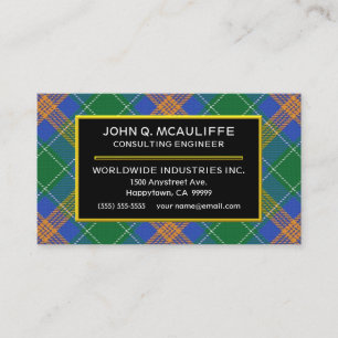 Irish Clan MacAuliffe Tartan Plaid Business Card