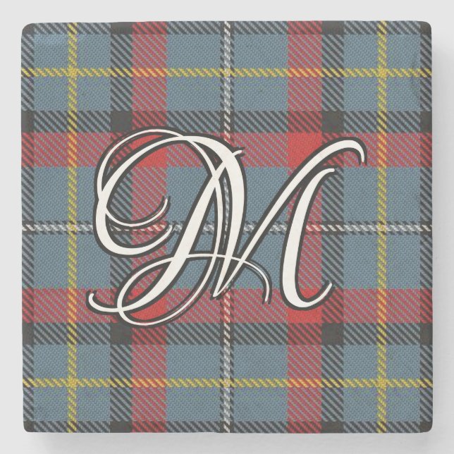 Irish Clan MacNamara Tartan Custom Monogram Stone Coaster (Front)