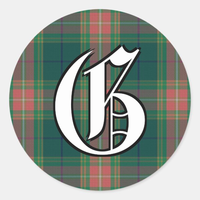 Irish Classic Clan Gallagher Tartan Monogram Round Sticker (Front)