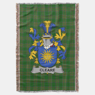  Irish Cleare Coat of Arms Family Crest Ireland Throw Blanket