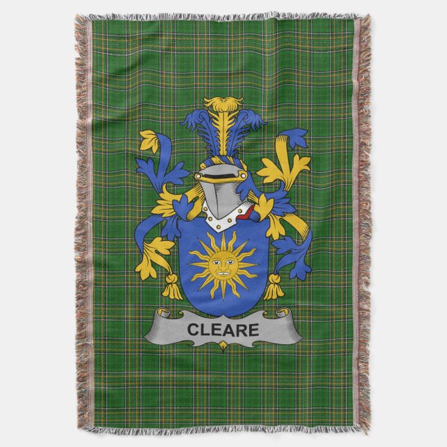  Irish Cleare Coat of Arms Family Crest Ireland Throw Blanket (Front Vertical)