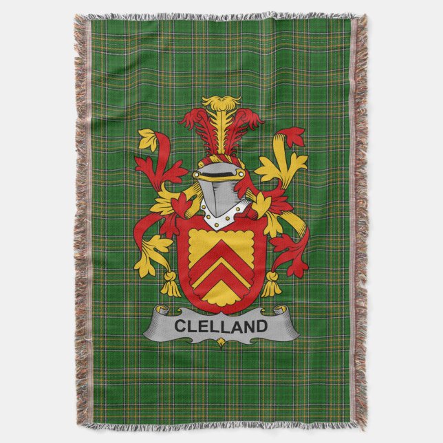  Irish Clelland or McClelland Coat of Arms Family  Throw Blanket (Front Vertical)