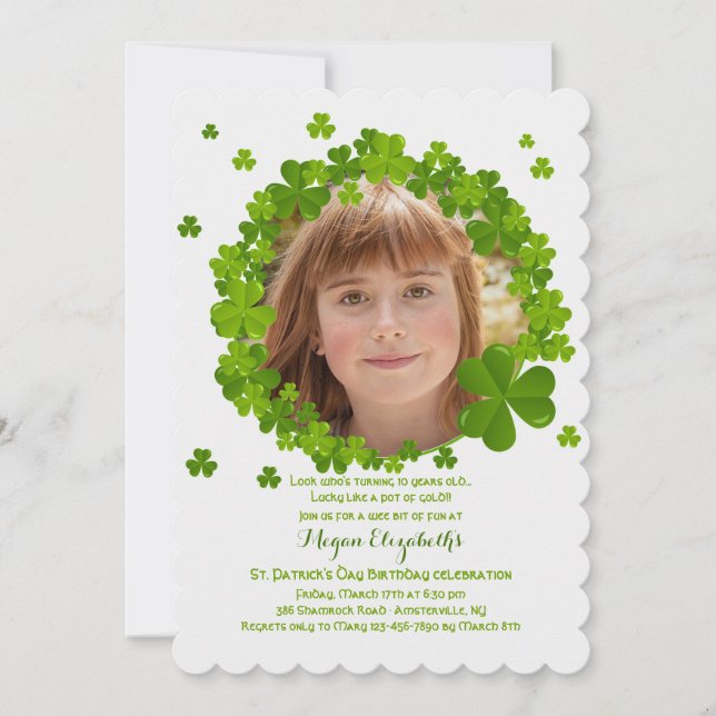 Irish Clover Frame Photo Invitation (Front)