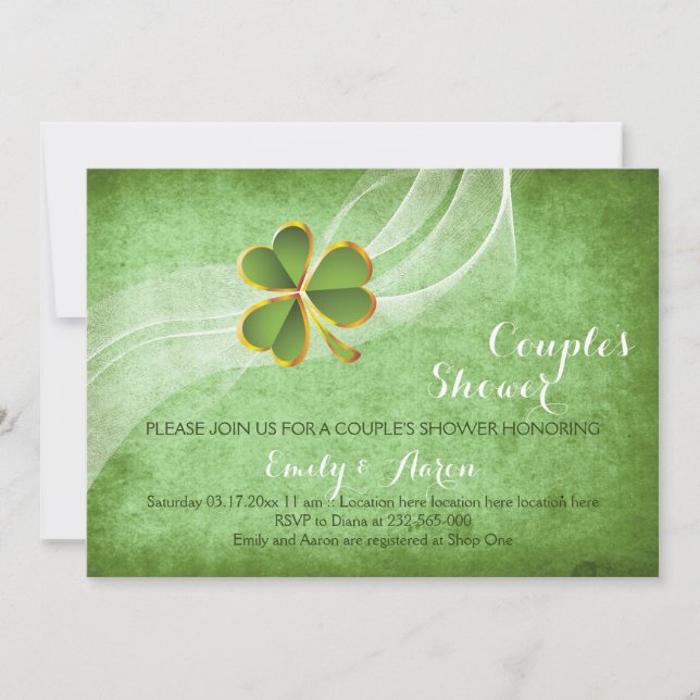 Irish clover green wedding couples shower invitation (Front)