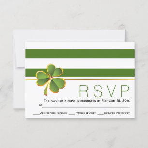 Irish clover green, white stripes wedding RSVP