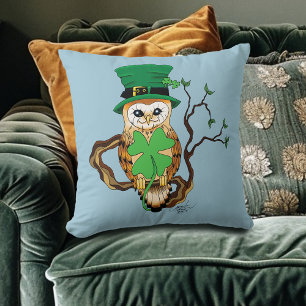 Irish Clover Owl Green Cushion