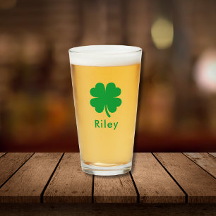 Irish Clover Personalised Monogram Name Beer  Glass