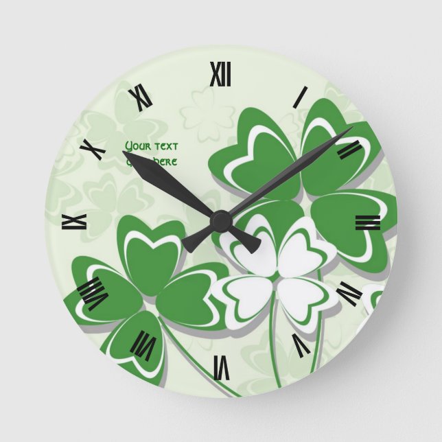  Irish clover shamrock St. Patrick’s Day Round Clock (Front)