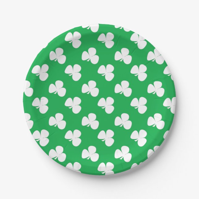 Irish Clover St. Patrick's Day vibrant green white Paper Plate (Front)