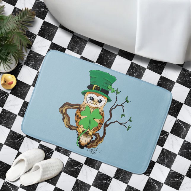 Irish Clovers Owl Green Bath Mat (Creator Uploaded)