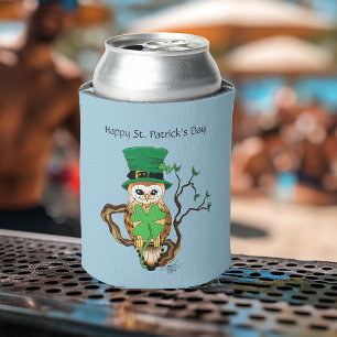 Irish Clovers Owl Green Can Cooler