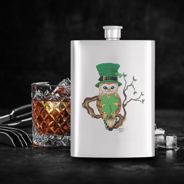 Irish Clovers Owl Green Hip Flask (Creator Uploaded)